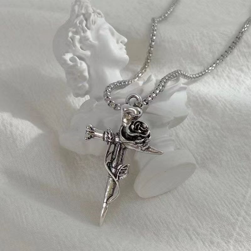 Christianartworkshop Rose Wrapped Cross Faith Necklace with Gothic Floral Design - image 4