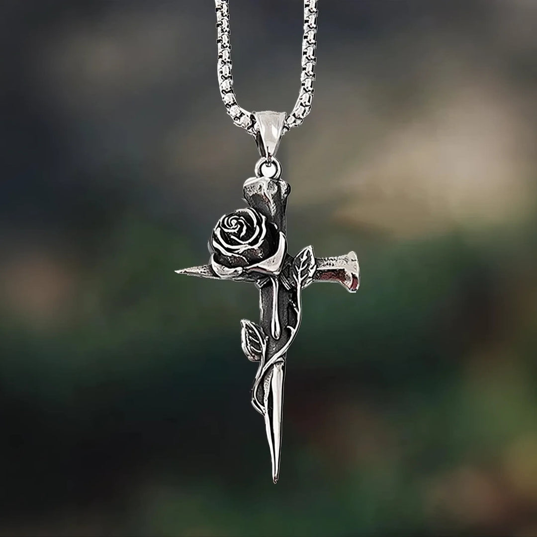 Christianartworkshop Rose Wrapped Cross Faith Necklace with Gothic Floral Design - image 0