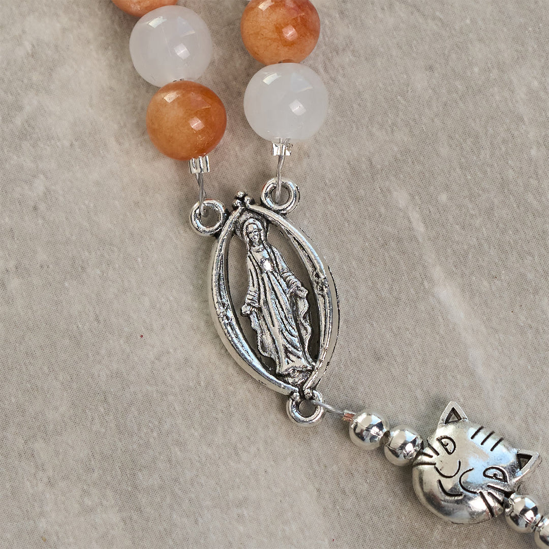 Christianartworkshop Orange & White Quartz with Cat Face Stainless Steel Charms of Orange Tabby Bracelet, Animal Rosary - image 8