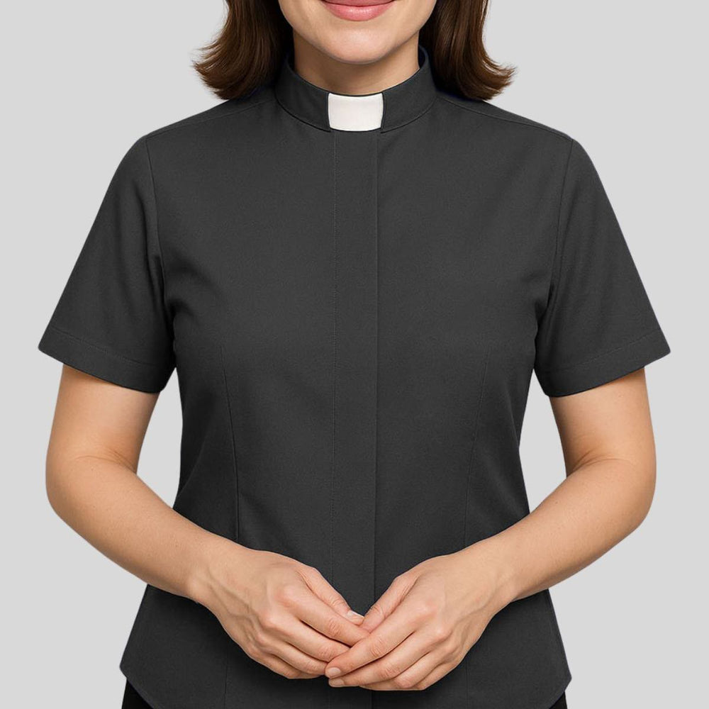 Christianartworkshop Modern Unisex Clergy Shirt with White Tab Collar: Elegant Black Faithwear - image 1