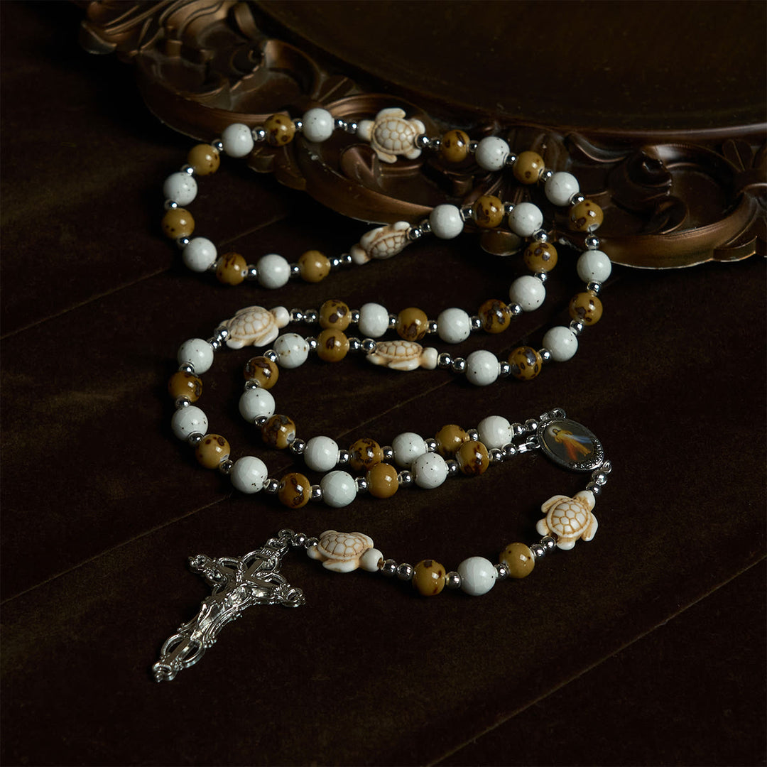 Christianartworkshop Divine Care Turtle with Warm Yellow Beads and Our Lord's Mercy Animal Rosary - image 3