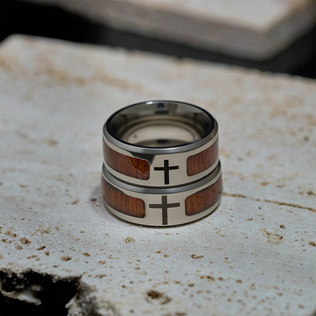 Christianartworkshop Modern Sleek Cross Ring with Wooden Detail: Faith Rooted in Nature - image 4