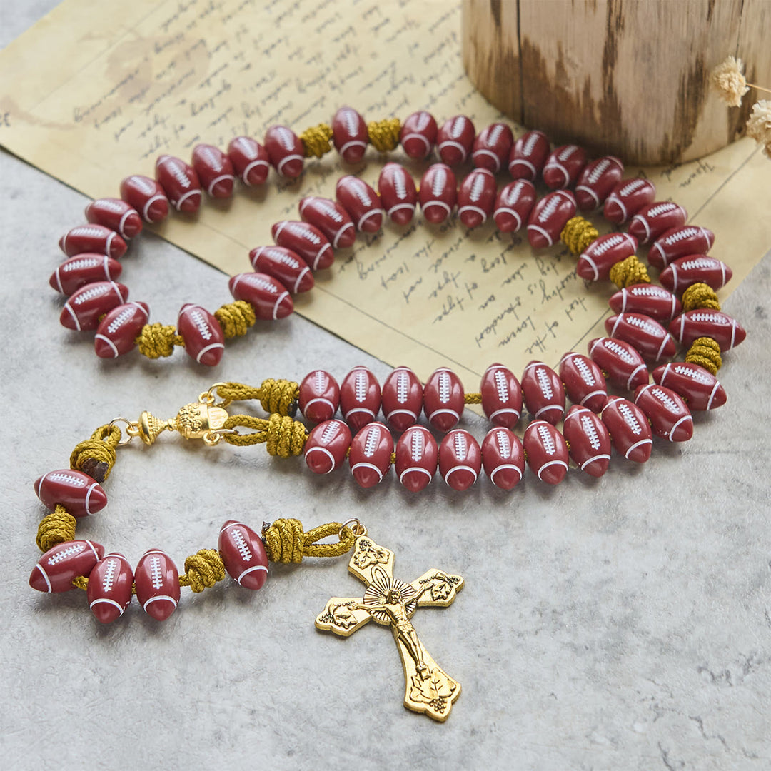Christianartworkshop Holy Grail Blessing with Red Football Rosary and Golden Cord: Prayer for Strength - image 1