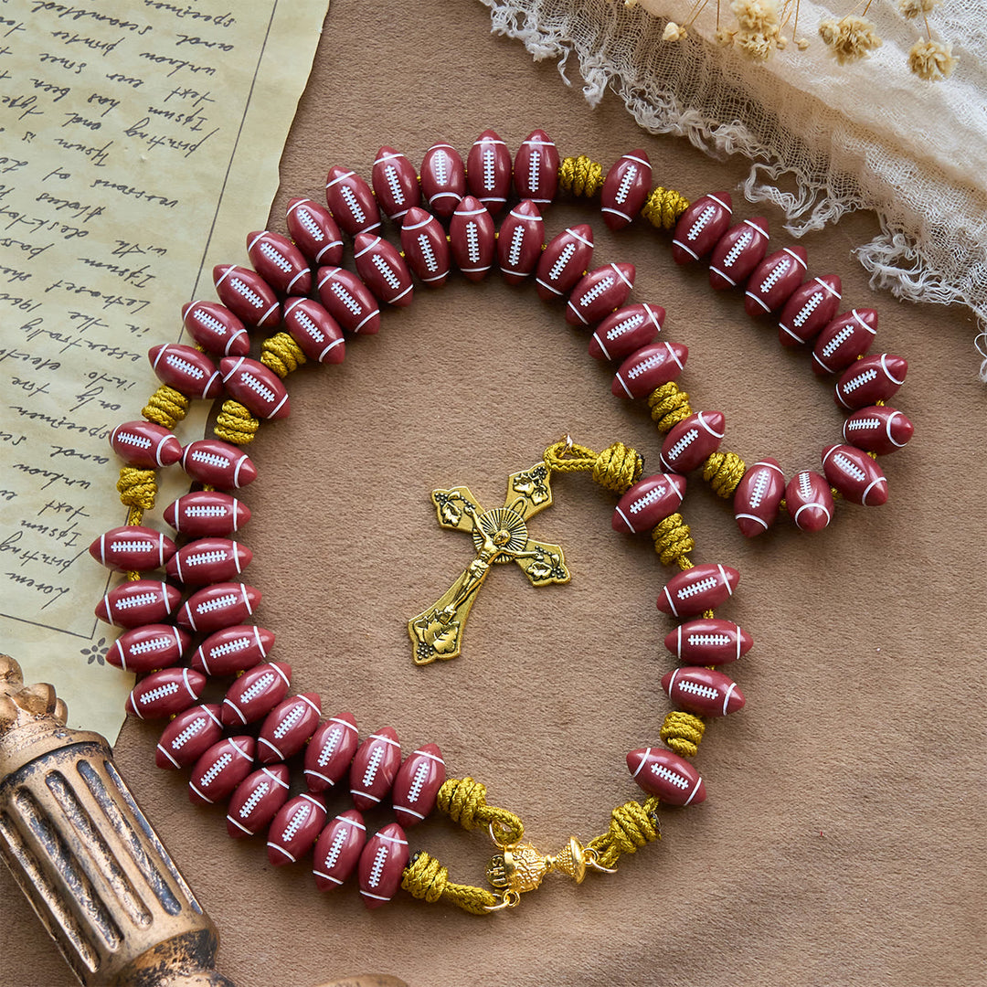 Christianartworkshop Holy Grail Blessing with Red Football Rosary and Golden Cord: Prayer for Strength - image 2