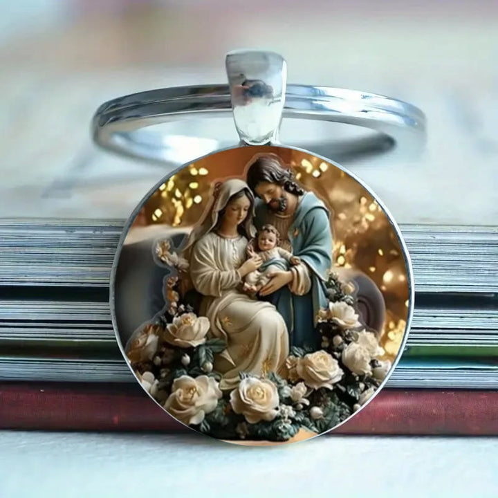 Christianartworkshop Classic Round Glass Keychain Of Divine Ascension: Timeless Symbol Of Faith's Uplifting Power - Holy Family - image 5