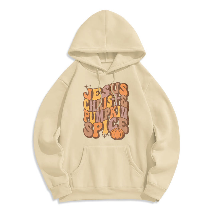 Christianartworkshop Jesus Christ & Pumpkin Spice Autumn Blessings Fleece Lined Polyester Hoodie - Beige - 2XL - image 4