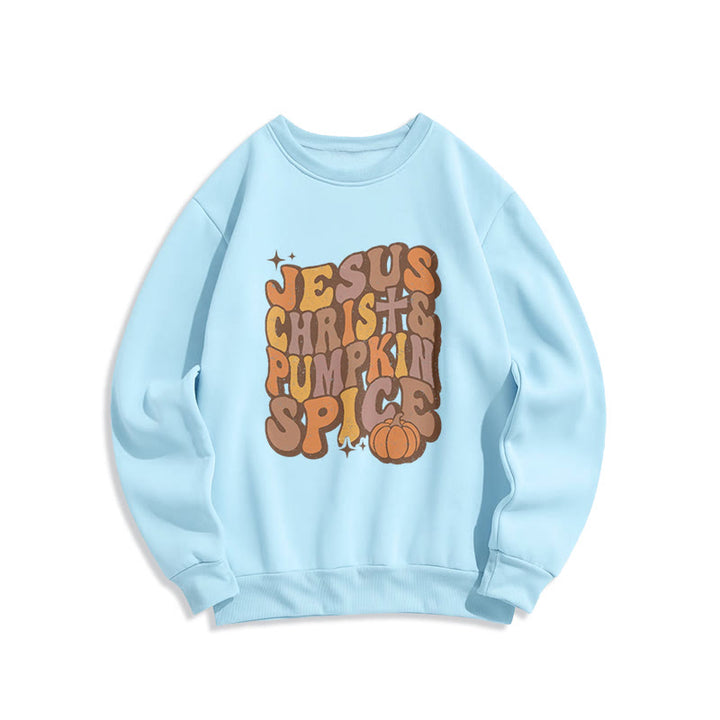 Christianartworkshop Jesus Christ & Pumpkin Spice Autumn Blessings Fleece Lined Polyester Sweatshirt - Blue - 2XL - image 3