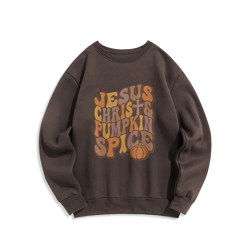 Christianartworkshop Jesus Christ & Pumpkin Spice Autumn Blessings Fleece Lined Polyester Sweatshirt - Brown - 2XL - image 6