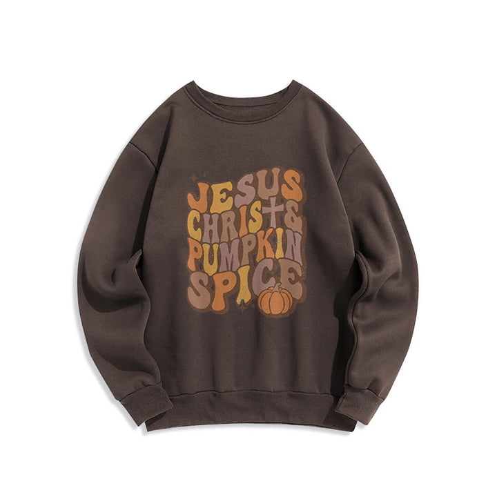 Christianartworkshop Jesus Christ & Pumpkin Spice Autumn Blessings Fleece Lined Polyester Sweatshirt - Brown - 2XL - image 6