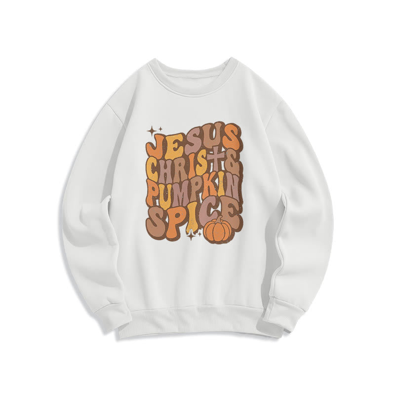 Christianartworkshop Jesus Christ & Pumpkin Spice Autumn Blessings Fleece Lined Polyester Sweatshirt - White - 2XL - image 0