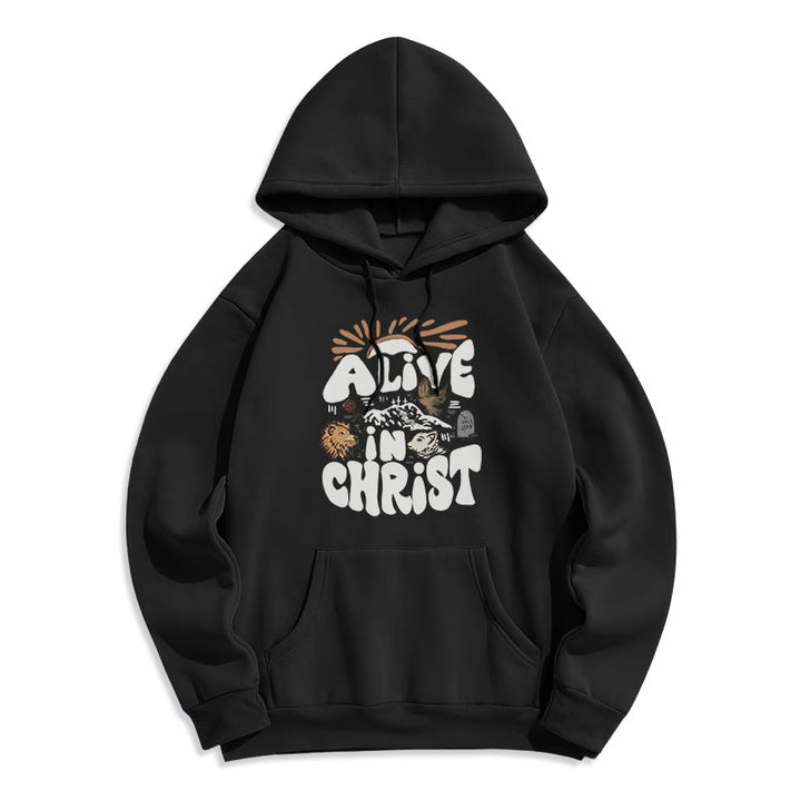 Christianartworkshop Alive in Christ Resurrection Fleece Lined Polyester Hoodie - Black - 2XL - image 6