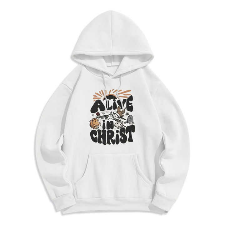 Christianartworkshop Alive in Christ Resurrection Fleece Lined Polyester Hoodie - White - 2XL - image 2