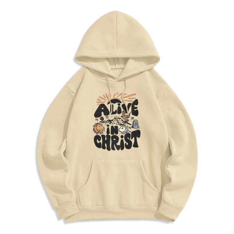 Christianartworkshop Alive in Christ Resurrection Fleece Lined Polyester Hoodie - Beige - 2XL - image 5