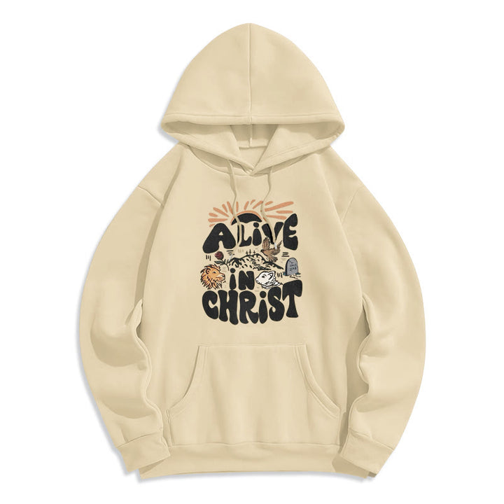 Christianartworkshop Alive in Christ Resurrection Fleece Lined Polyester Hoodie - Beige - 2XL - image 5