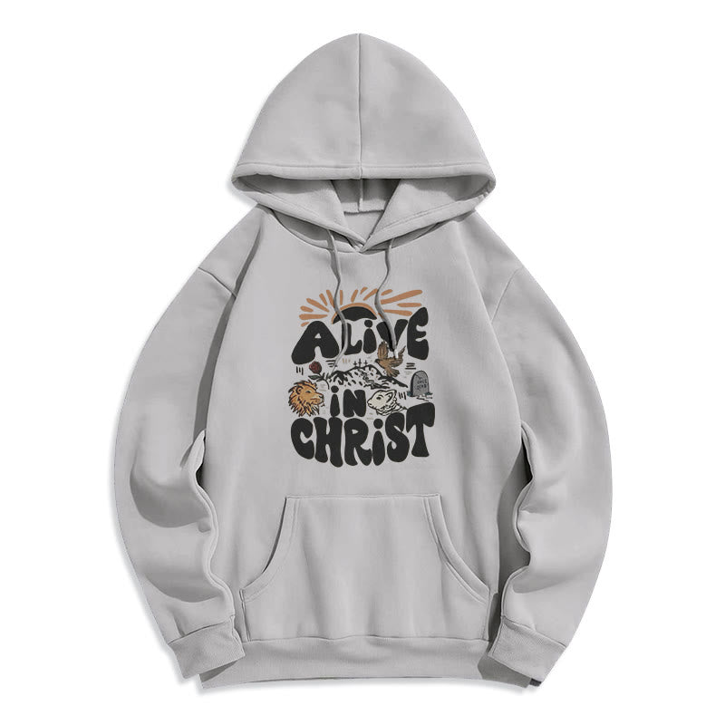 Christianartworkshop Alive in Christ Resurrection Fleece Lined Polyester Hoodie - Grey - 2XL - image 3