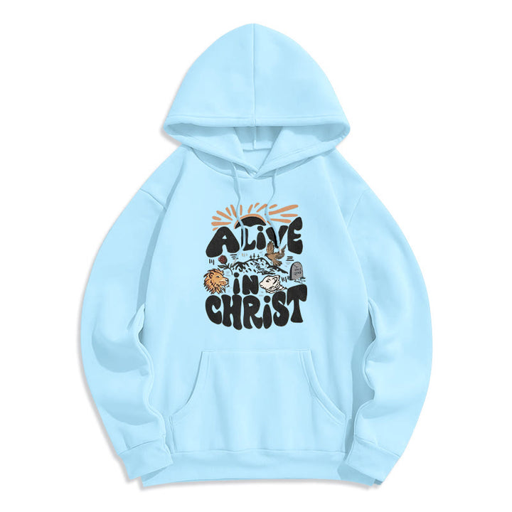 Christianartworkshop Alive in Christ Resurrection Fleece Lined Polyester Hoodie - Blue - 2XL - image 4