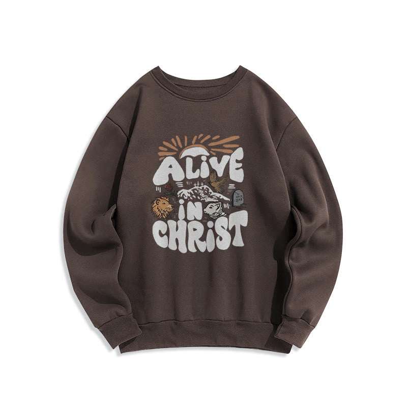 Christianartworkshop Alive in Christ Resurrection Fleece Lined Polyester Sweatshirt - Brown - 2XL - image 0