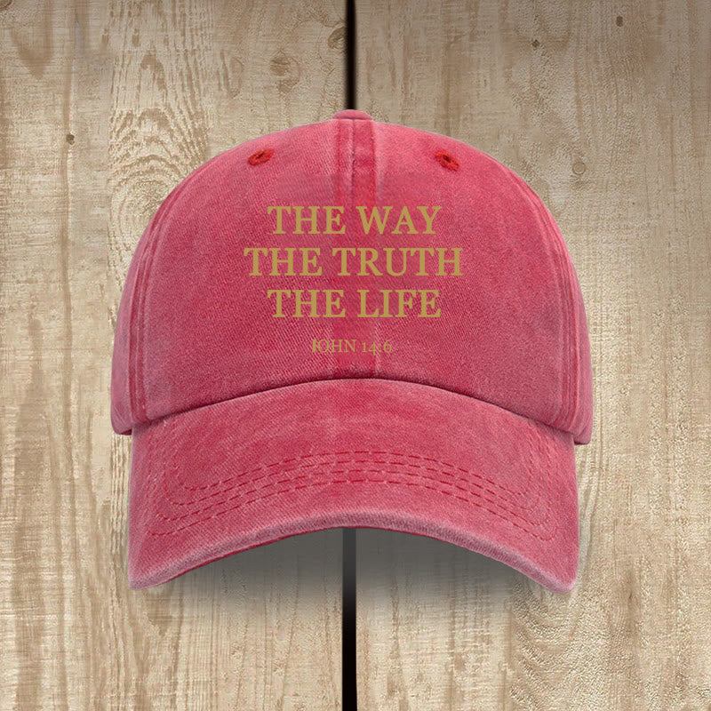 Christianartworkshop The Way The Truth The Life Bible Verse Washed Cotton Hat - Red - image 14