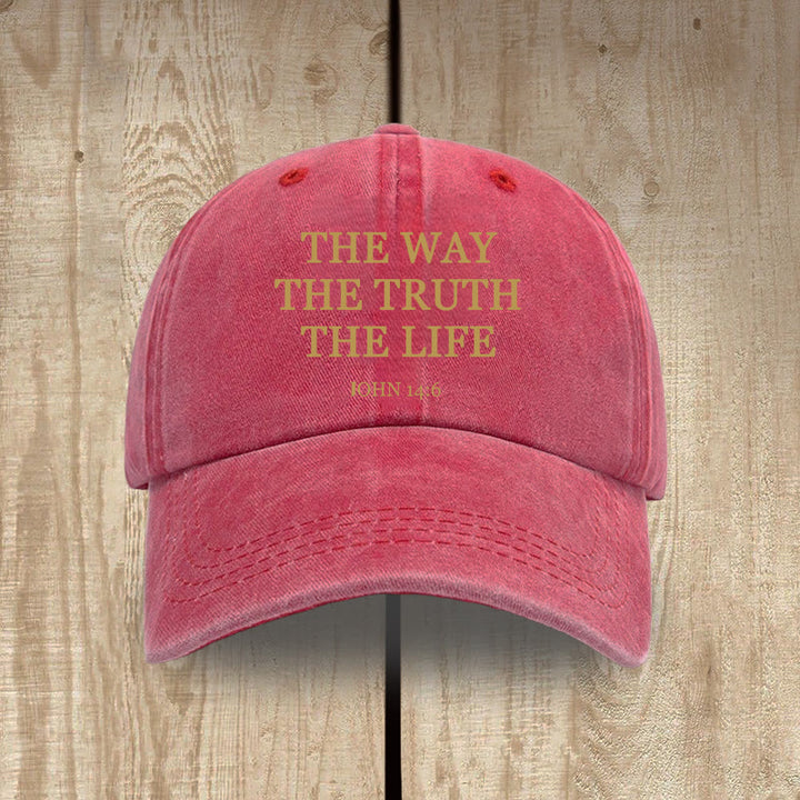 Christianartworkshop The Way The Truth The Life Bible Verse Washed Cotton Hat - Red - image 14