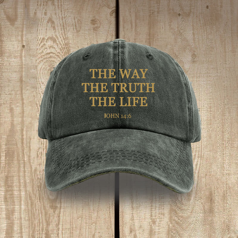 Christianartworkshop The Way The Truth The Life Bible Verse Washed Cotton Hat - Grey-green - image 0