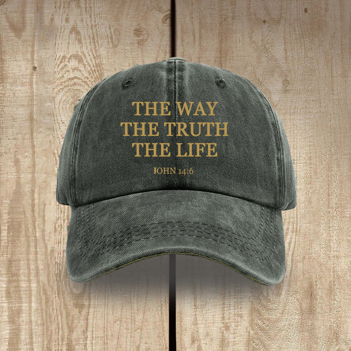 Christianartworkshop The Way The Truth The Life Bible Verse Washed Cotton Hat - Army Green - image 0