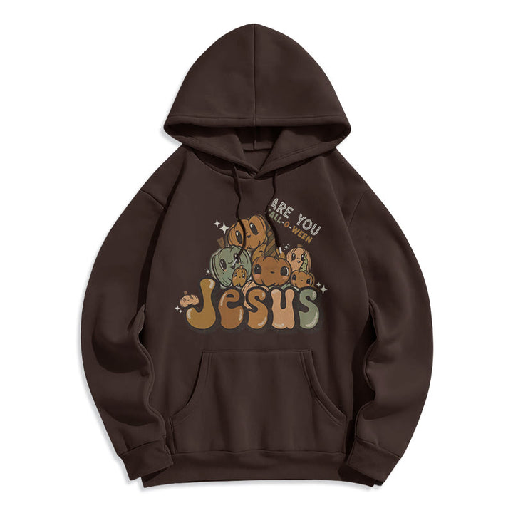 Christianartworkshop Whimsical Pumpkin Design with "Jesus" Print Fleece Lined Polyester Hoodie - Brown - 2XL - image 0