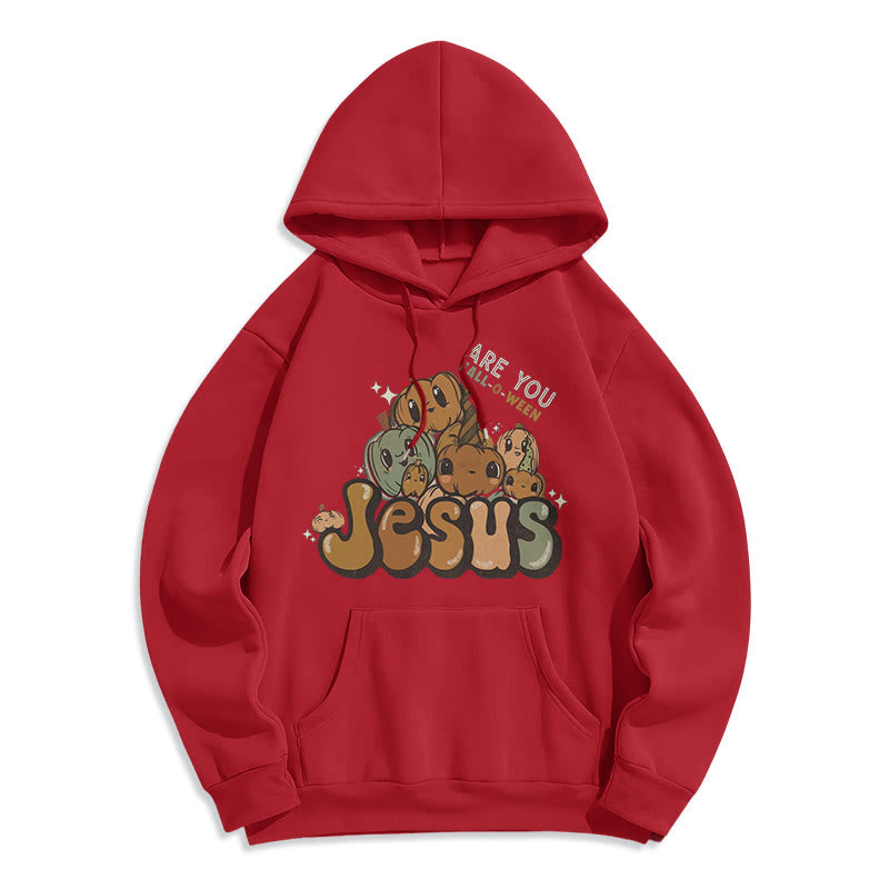 Christianartworkshop Whimsical Pumpkin Design with "Jesus" Print Fleece Lined Polyester Hoodie - Red - 2XL - image 2