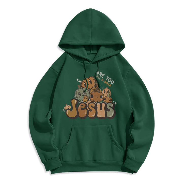 Christianartworkshop Whimsical Pumpkin Design with "Jesus" Print Fleece Lined Polyester Hoodie - Green - 2XL - image 4