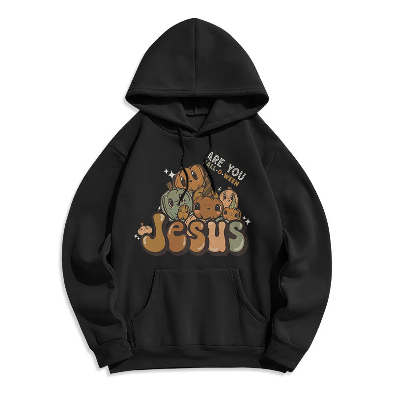 Christianartworkshop Whimsical Pumpkin Design with "Jesus" Print Fleece Lined Polyester Hoodie - Black - 2XL - image 6