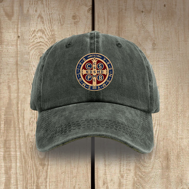 Christianartworkshop Holy Protection St. Benedict Cross Washed Cotton Hat - Grey-green - image 7