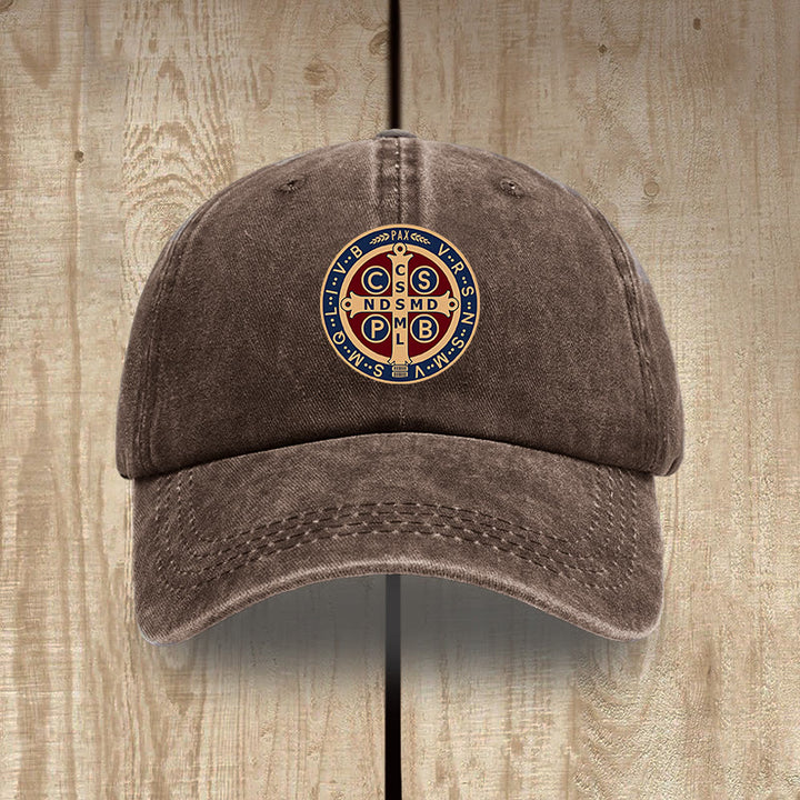 Christianartworkshop Holy Protection St. Benedict Cross Washed Cotton Hat - Coffee - image 10