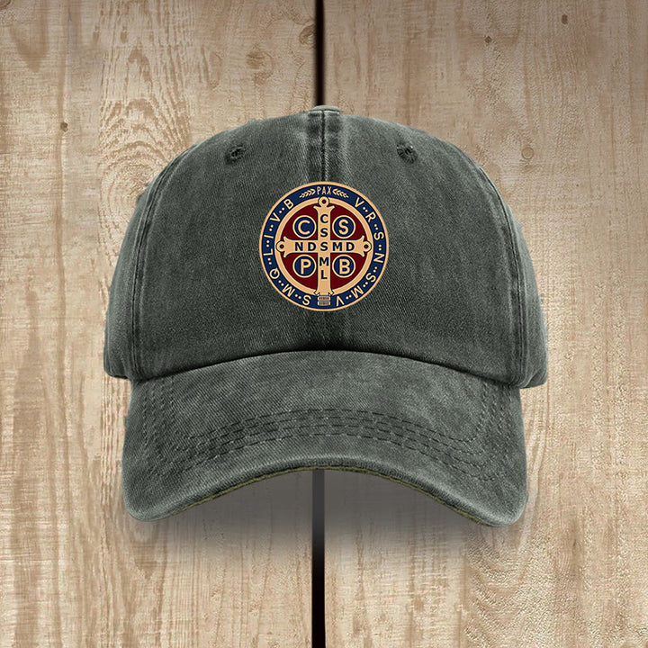 Christianartworkshop Holy Protection St. Benedict Cross Washed Cotton Hat - Army Green - image 7