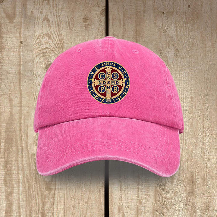 Christianartworkshop Holy Protection St. Benedict Cross Washed Cotton Hat - Rose - image 12