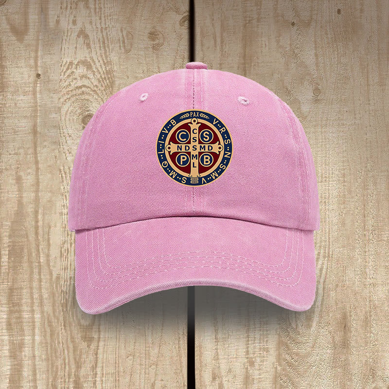 Christianartworkshop Holy Protection St. Benedict Cross Washed Cotton Hat - Pink - image 11