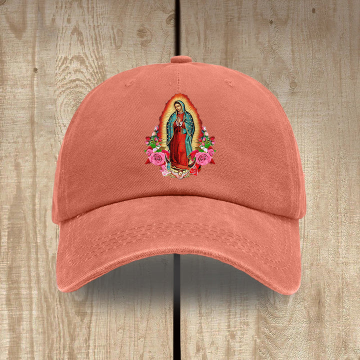 Christianartworkshop Spiritual Protection Our Lady of Guadalupe Washed Cotton Hat - Orange - image 15