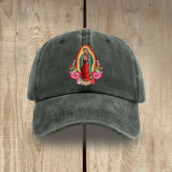 Christianartworkshop Spiritual Protection Our Lady of Guadalupe Washed Cotton Hat - Army Green - image 7