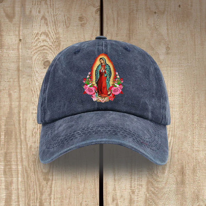 Christianartworkshop Spiritual Protection Our Lady of Guadalupe Washed Cotton Hat - Navy Blue - image 9