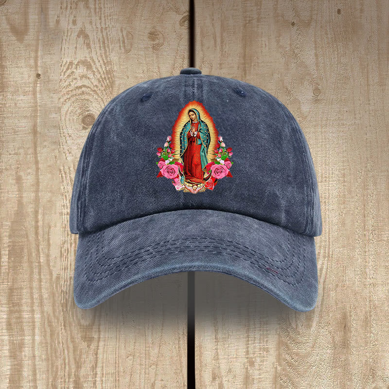 Christianartworkshop Spiritual Protection Our Lady of Guadalupe Washed Cotton Hat - Navy Blue - image 9
