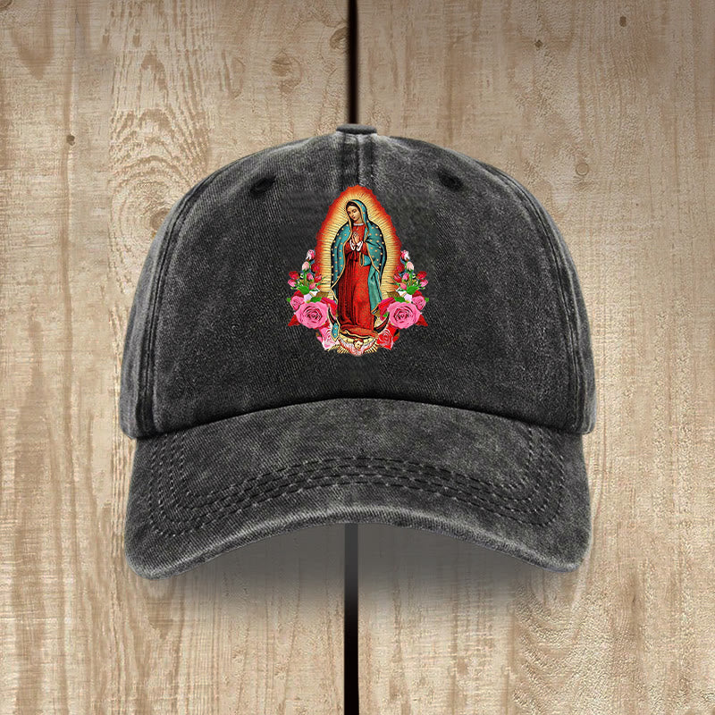 Christianartworkshop Spiritual Protection Our Lady of Guadalupe Washed Cotton Hat - Black - image 1