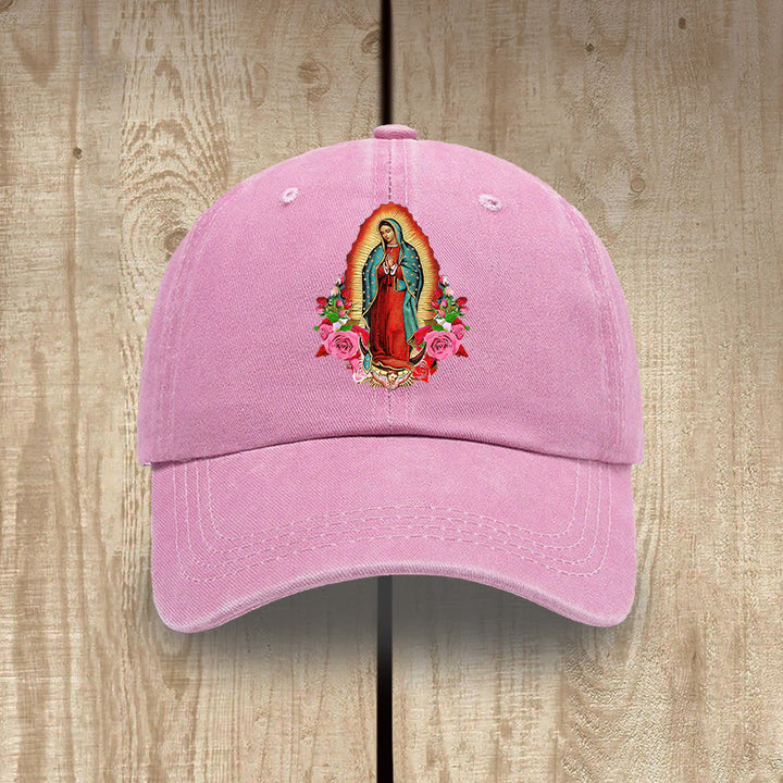Christianartworkshop Spiritual Protection Our Lady of Guadalupe Washed Cotton Hat - Pink - image 12