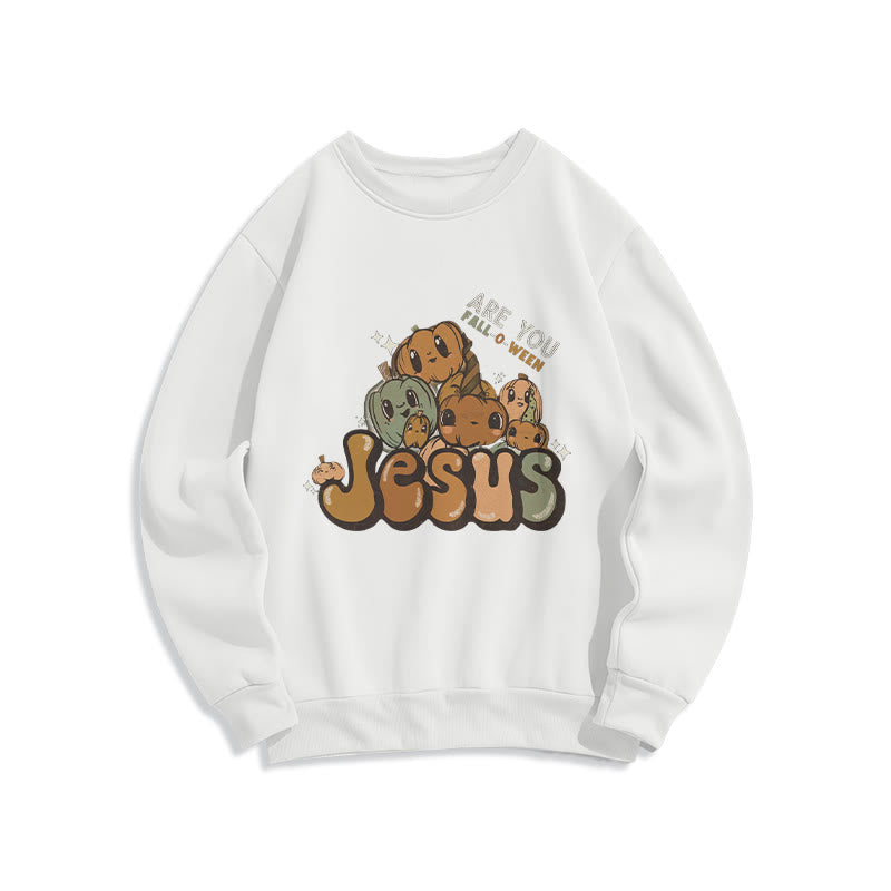 Christianartworkshop Whimsical Pumpkin Design with "Jesus" Print  Fleece Lined Polyester Sweatshirt - White - 2XL - image 6
