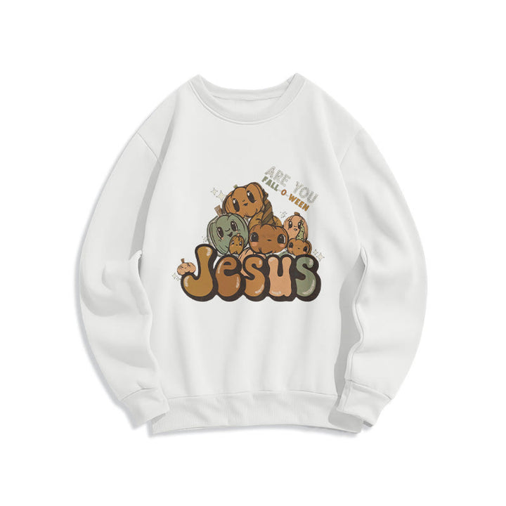 Christianartworkshop Whimsical Pumpkin Design with "Jesus" Print  Fleece Lined Polyester Sweatshirt - White - 2XL - image 6