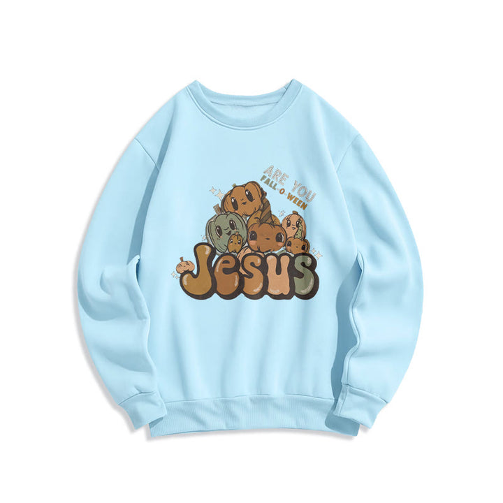 Christianartworkshop Whimsical Pumpkin Design with "Jesus" Print  Fleece Lined Polyester Sweatshirt - Blue - 2XL - image 4