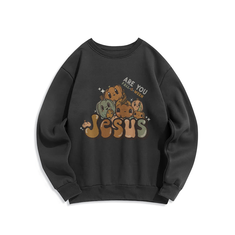 Christianartworkshop Whimsical Pumpkin Design with "Jesus" Print  Fleece Lined Polyester Sweatshirt - Black - 2XL - image 5
