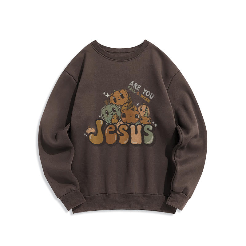Christianartworkshop Whimsical Pumpkin Design with "Jesus" Print  Fleece Lined Polyester Sweatshirt - Brown - 2XL - image 0