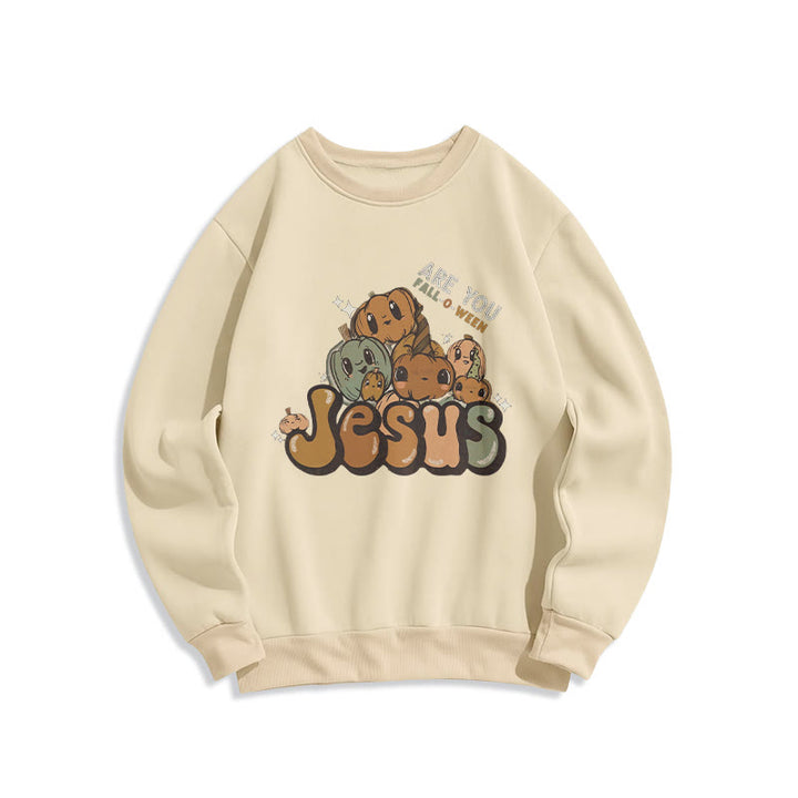 Christianartworkshop Whimsical Pumpkin Design with "Jesus" Print  Fleece Lined Polyester Sweatshirt - Yellow - 2XL - image 2