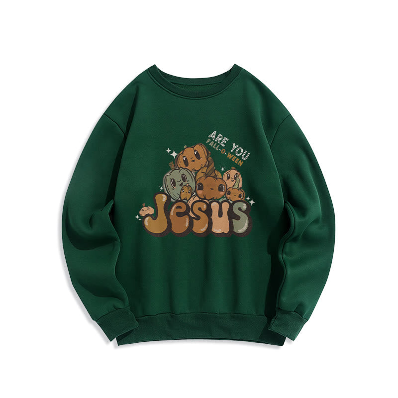 Christianartworkshop Whimsical Pumpkin Design with "Jesus" Print  Fleece Lined Polyester Sweatshirt - Green - 2XL - image 3