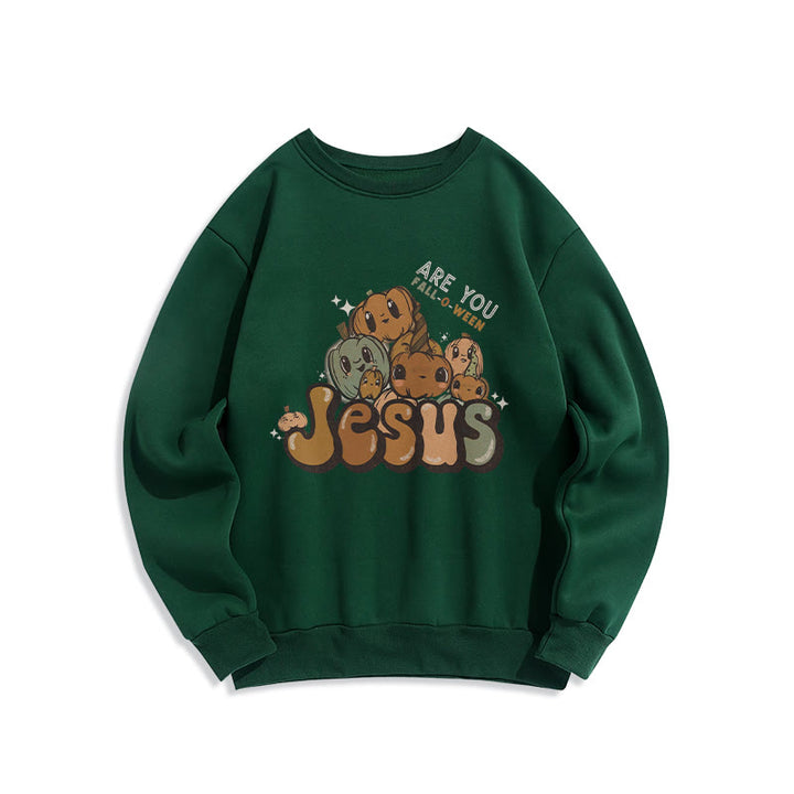Christianartworkshop Whimsical Pumpkin Design with "Jesus" Print  Fleece Lined Polyester Sweatshirt - Green - 2XL - image 3