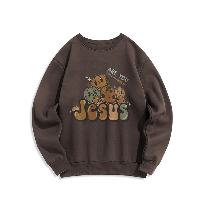 Christianartworkshop Whimsical Pumpkin Design with "Jesus" Print  Fleece Lined Polyester Sweatshirt - Brown - 2XL - image 0