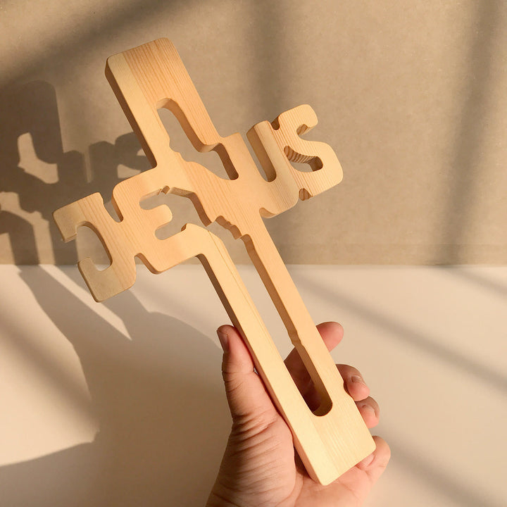 Christianartworkshop Jesus Silhouette Pine Wood Cross Wall Art with Hollow Carved Design - image 3